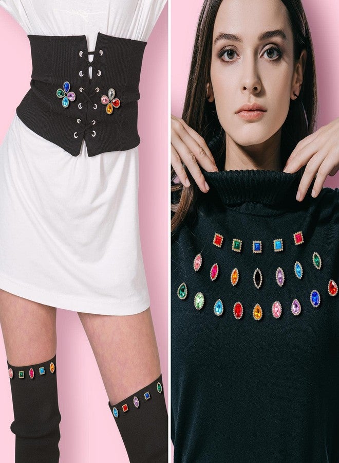 Junkin 200 Pcs Gems for Crafting, Sew on Rhinestone, Gems Rhinestone Metal Prong Setting Flatback Multi-Colors Mixed Shapes Sewing Rhinestones for DIY Crafts Clothes Shoes Bag Decorations Costume - Image 5